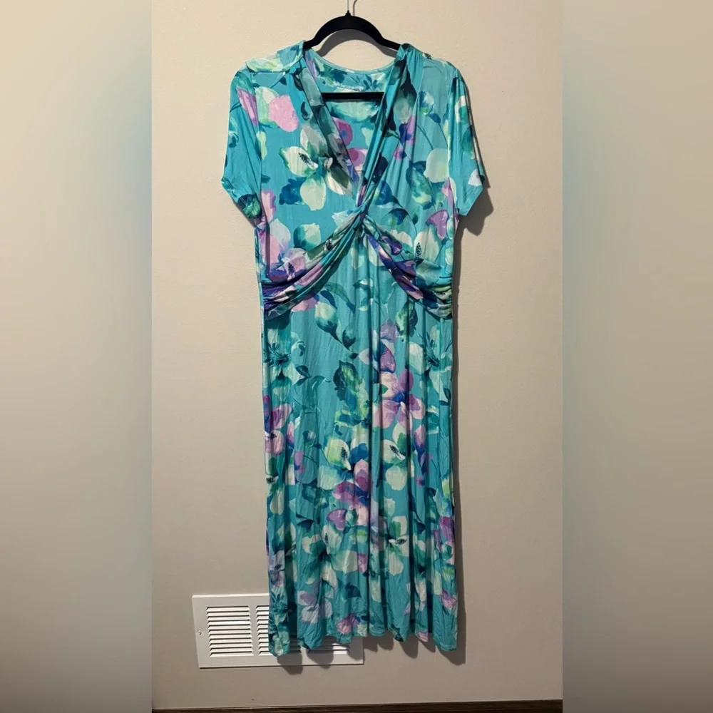 Soft Surroundings Watercolor Blue Floral Viscose Dress Womens Large Maxi EUC - Picture 1 of 9